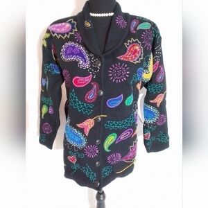 NWT Design Options Philip & Jane Gordon PAISLEY Cardigan WOOL Sweater Womens SM